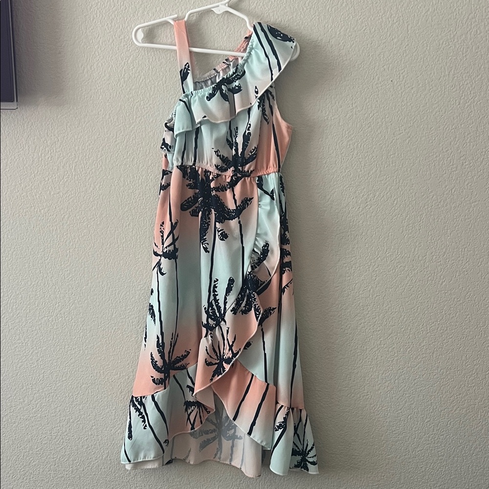 Girls Tropical Print Ruffle Dress